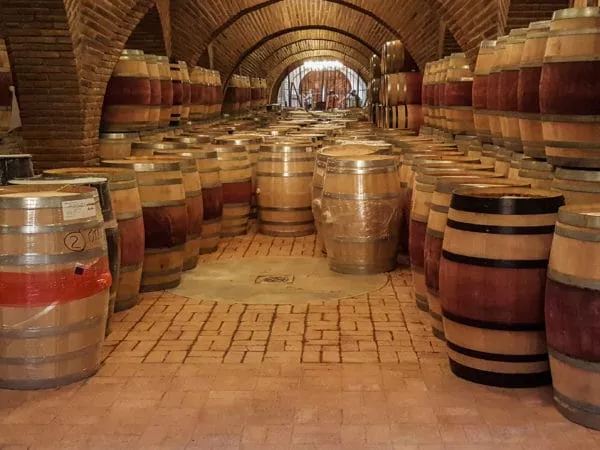 Wine barrels in the tasting barn at Adobe de Guadalupe