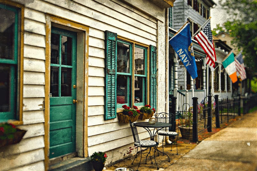 Historic houses and flags Chesapeake City MD