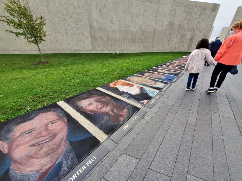 Artwork depicting the victims of Flight 93 at the 9/11 memorial in Shanksville PA
