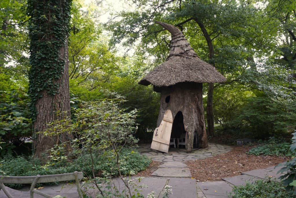 Fairy house tucked in the Enchanted Woods at Winterthur.