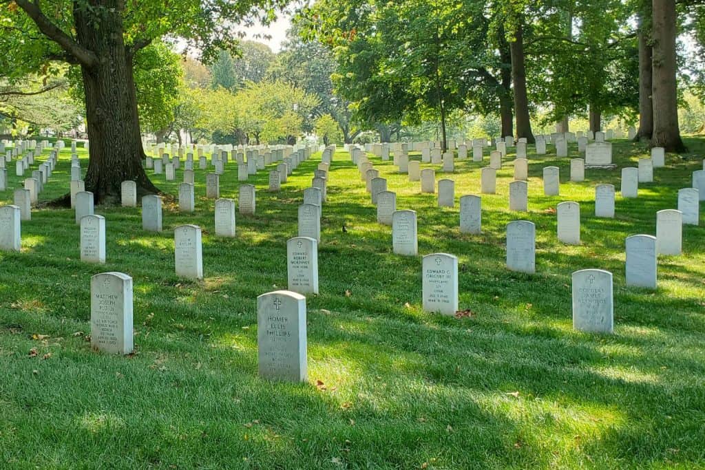 A shady section of Arlington National Cemetery