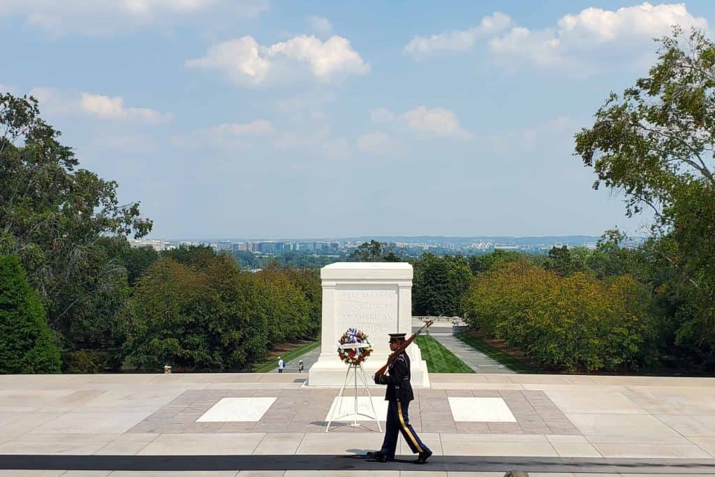 Soldier in front of the Tomb of the Unknown Soldier at Arlington National Cemetery