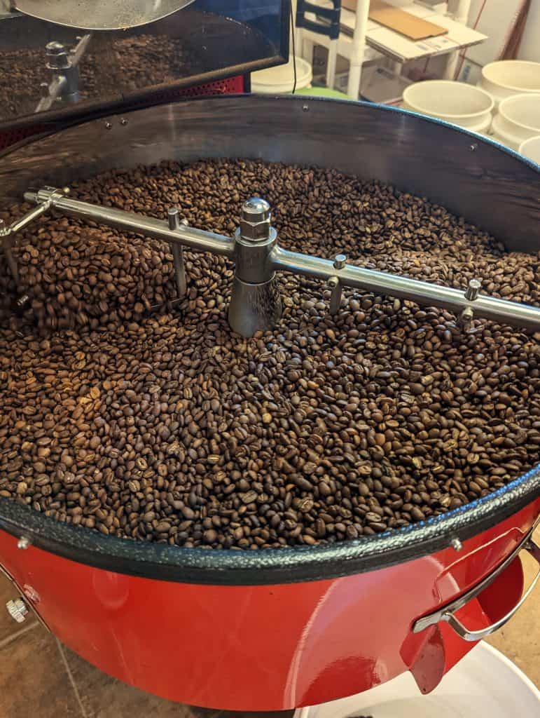 Roasting coffee at Standing Stone Coffee, Huntington PA
