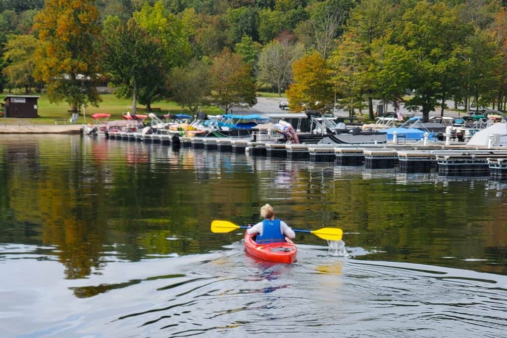 Kayaker near Seven Points Marina on Raystown Lake