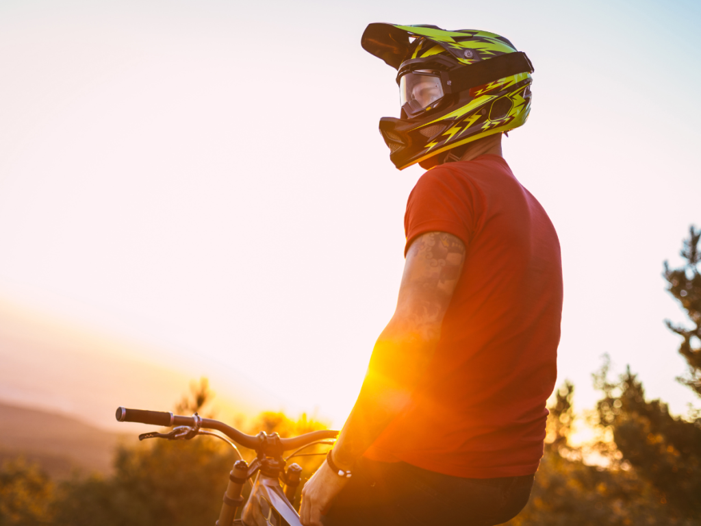 Mountain biker in a full-face bike helmet