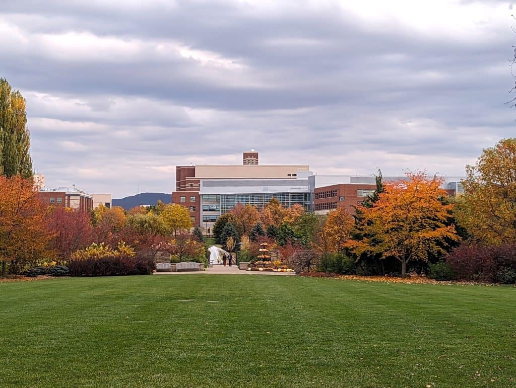 View of Penn State University campus as seen from the Arboretum